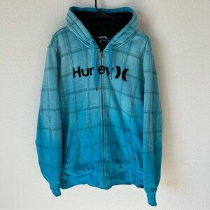 Hurley Vintage Y2K 2000s Blue Ombré striped skater, Sherpa Hoodie Sweater Jacket